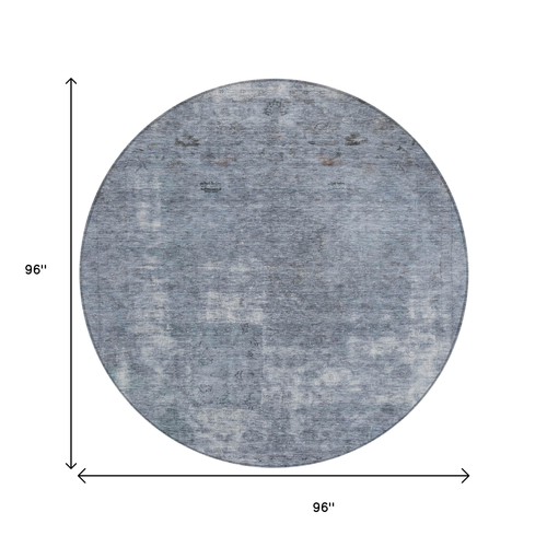 8' Blue And Gray Round Abstract Washable Indoor Outdoor Area Rug