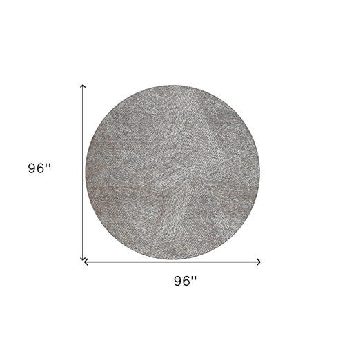 8' Gray Brown And Ivory Round Abstract Washable Indoor Outdoor Area Rug