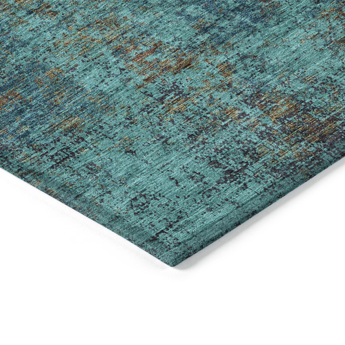 10' X 14' Teal Blue Navy Blue And Brown Abstract Washable Indoor Outdoor Area Rug