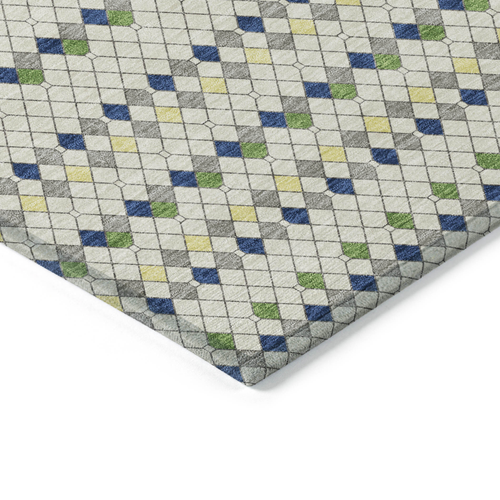 8' X 10' Linen And Lime Green Striped Washable Indoor Outdoor Area Rug