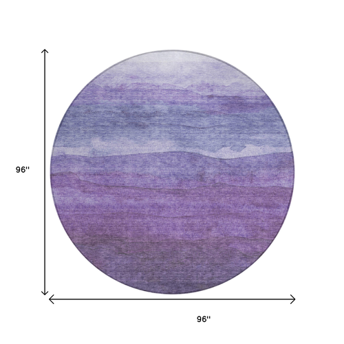 8' Purple And Lavender Round Abstract Washable Indoor Outdoor Area Rug