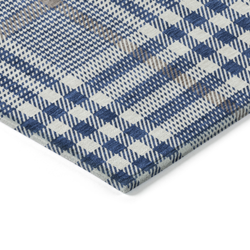10' X 14' Navy Blue Ivory And Brown Plaid Washable Indoor Outdoor Area Rug