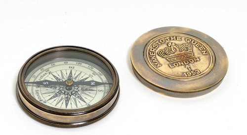 Brass Makers To The Queen Compass With Leather Case Metal