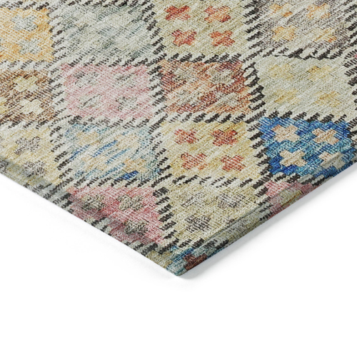 8' Terra Cotta Beige And Teal Blue Round Geometric Washable Indoor Outdoor Area Rug