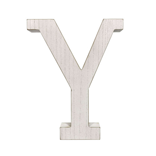 16" Distressed White Wash Wooden Initial Letter Y Sculpture Manufactured Wood