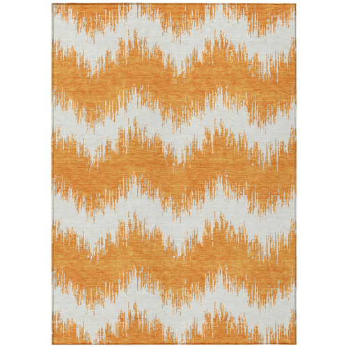 10' X 14' Orange And Ivory Chevron Washable Indoor Outdoor Area Rug