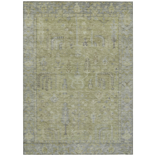 8' X 10' Artichoke Green And Gray Oriental Washable Indoor Outdoor Area Rug