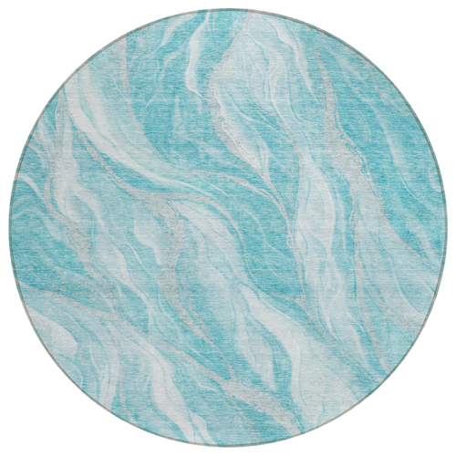 8' Teal Blue Aqua And Ivory Round Abstract Washable Indoor Outdoor Area Rug