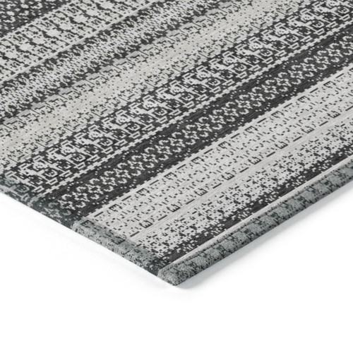 8' Black Round Striped Washable Indoor Outdoor Area Rug
