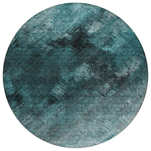 8' Teal Blue Aqua And Gray Round Abstract Washable Indoor Outdoor Area Rug - Teal Blue, Aqua, Gray