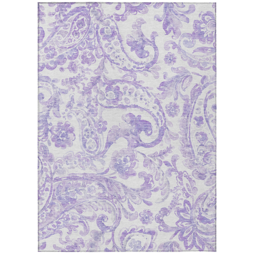 10' X 14' Lavender Ivory And Purple Paisley Washable Indoor Outdoor Area Rug