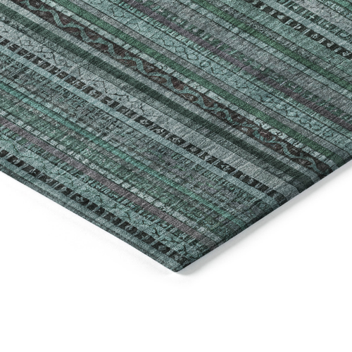 9' X 12' Teal Blue Aqua And Gray Striped Washable Indoor Outdoor Area Rug