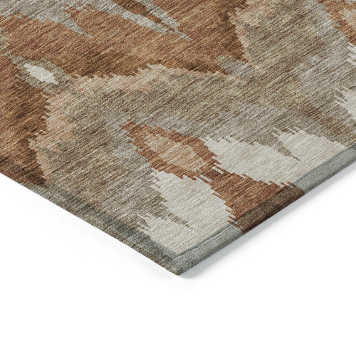 8' Orange Beige And Copper Round Ikat Washable Indoor Outdoor Area Rug