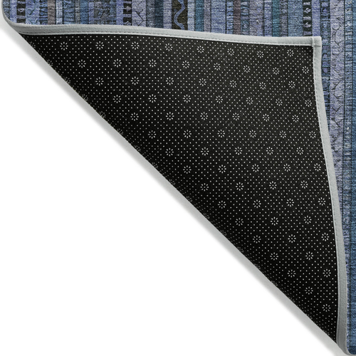 9' X 12' Blue Gray And Sky Blue Striped Washable Indoor Outdoor Area Rug