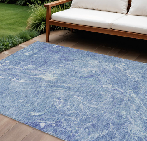 10' X 14' Sky Blue And Navy Blue Abstract Washable Indoor Outdoor Area Rug