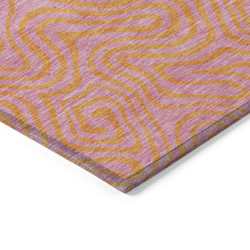 10' X 14' Pink And Copper Abstract Washable Indoor Outdoor Area Rug