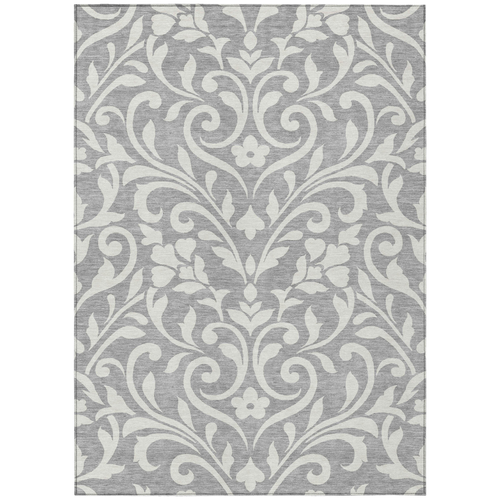 9' X 12' Gray And Ivory Floral Washable Indoor Outdoor Area Rug