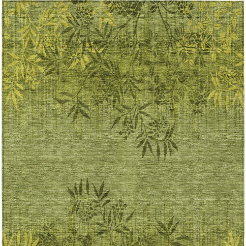 10' X 14' Olive Green And Fern Green Floral Washable Indoor Outdoor Area Rug - Olive Green, Fern Green
