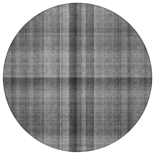 8' Round Gray Round Plaid Washable Non Skid Indoor Outdoor Area Rug