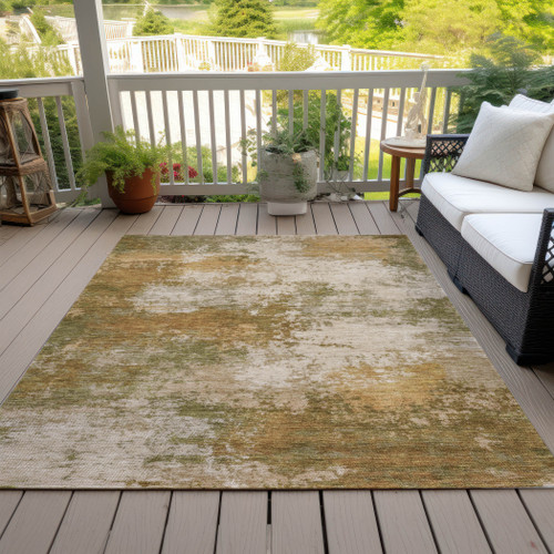 10' X 14' Copper And Ivory Abstract Washable Indoor Outdoor Area Rug - Copper, Ivory