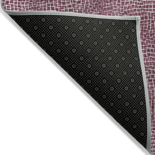 10' X 14' Eggplant And Ivory Geometric Washable Indoor Outdoor Area Rug