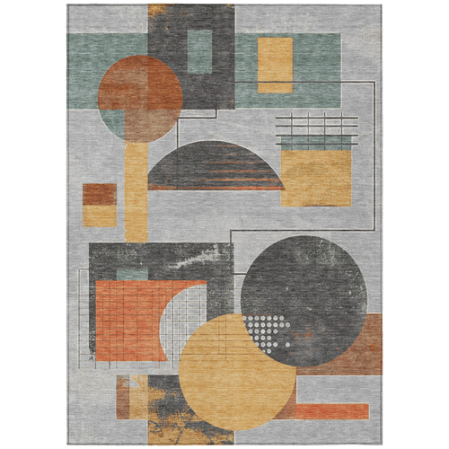 8' X 10' Gray Gold And Orange Geometric Washable Indoor Outdoor Area Rug