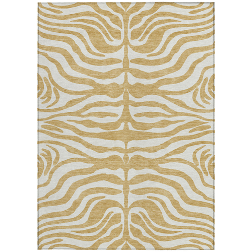 8' X 10' Gold And Ivory Animal Print Washable Indoor Outdoor Area Rug