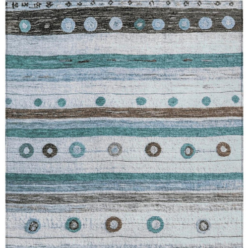 8' X 10' Teal Blue Brown And Ivory Striped Washable Indoor Outdoor Area Rug - Teal Blue, Brown, Ivory