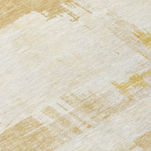 8' Beige Gold And Tan Round Abstract Washable Indoor Outdoor Area Rug