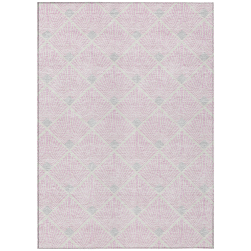9' X 12' Pink Gray And Ivory Geometric Washable Indoor Outdoor Area Rug