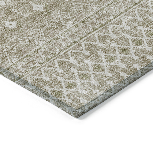 10' X 14' Taupe Green And Ivory Tribal Washable Indoor Outdoor Area Rug