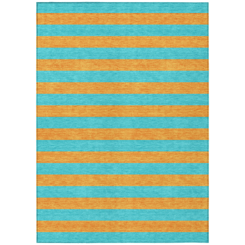 8' X 10' Aqua Striped Washable Non Skid Indoor Outdoor Area Rug