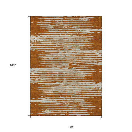 10' X 14' Brown Gray And Ivory Striped Washable Indoor Outdoor Area Rug