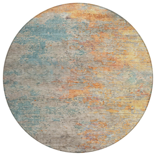 8' Teal Blue Round Abstract Washable Indoor Outdoor Area Rug Transitional Style - Teal Blue Color
