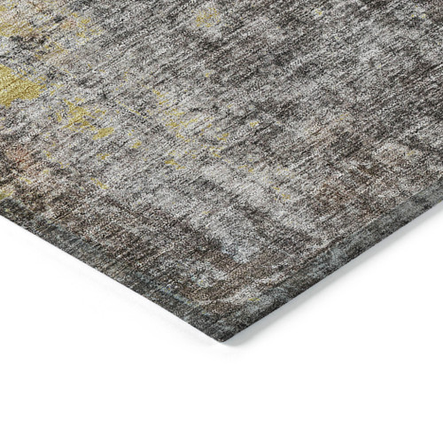 9' X 12' Brown And Gold Abstract Washable Indoor Outdoor Area Rug