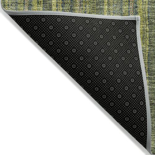 8' X 10' Olive Green And Lime Green Striped Washable Indoor Outdoor Area Rug