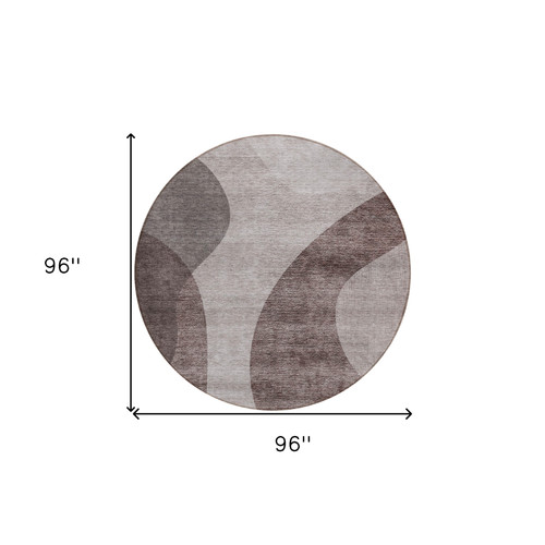 8' Brown Taupe And Beige Round Abstract Washable Indoor Outdoor Area Rug