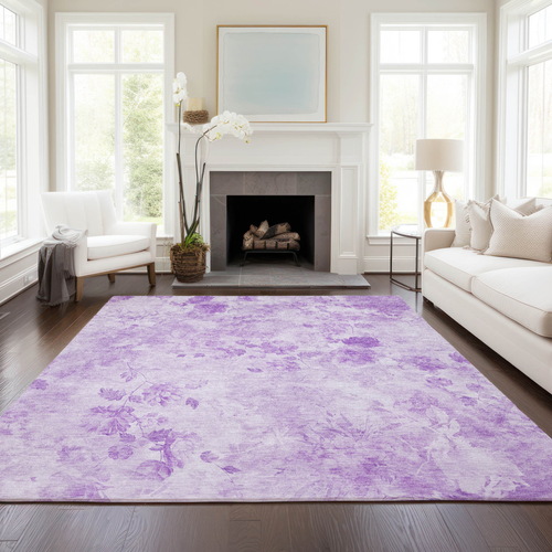9' X 12' Lavender And Purple Floral Washable Indoor Outdoor Area Rug