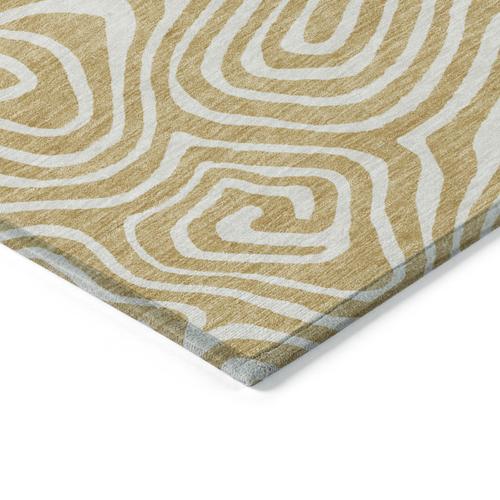 9' X 12' Gold And Beige Abstract Washable Indoor Outdoor Area Rug