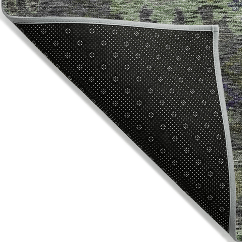 8' Green Charcoal And Black Round Floral Washable Indoor Outdoor Area Rug