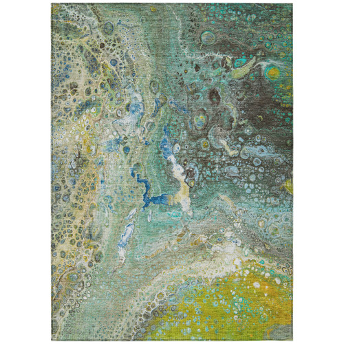 9' X 12' Teal Blue Lime Green And Green Abstract Washable Indoor Outdoor Area Rug