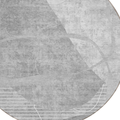 8' Gray Silver And Ivory Round Abstract Washable Indoor Outdoor Area Rug