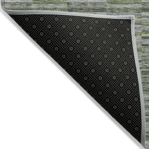 9' X 12' Olive Green And Gray Striped Washable Indoor Outdoor Area Rug