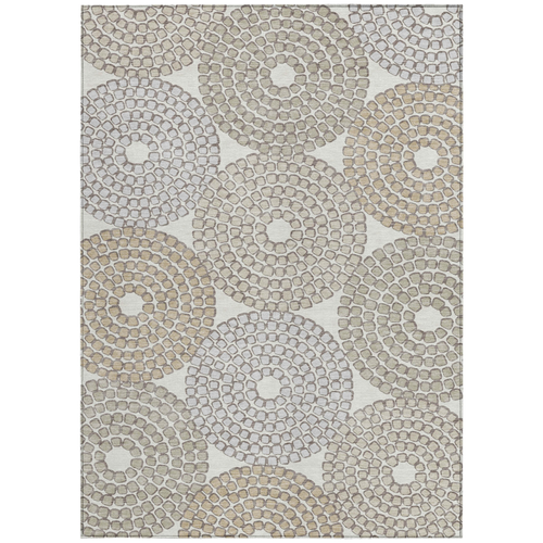 9' X 12' Ivory Brown And Gray Geometric Washable Indoor Outdoor Area Rug