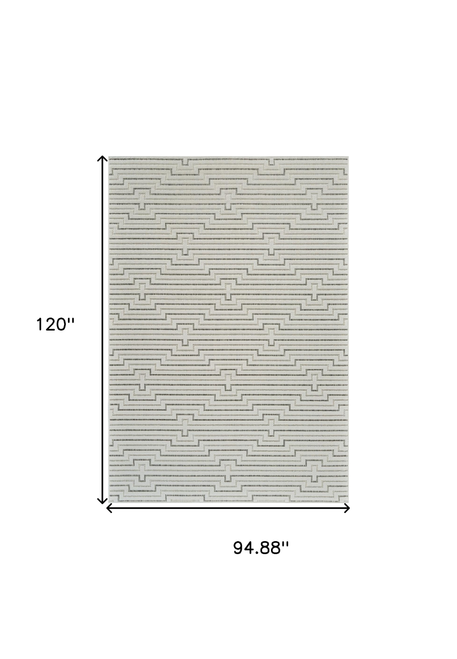 8' X 10' Cream and Beige Geometric Distressed Indoor Outdoor Area Rug