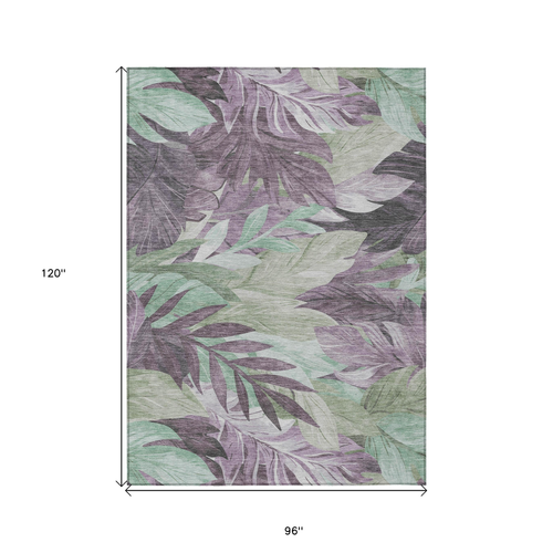 8' X 10' Lavender And Lilac Floral Washable Indoor Outdoor Area Rug