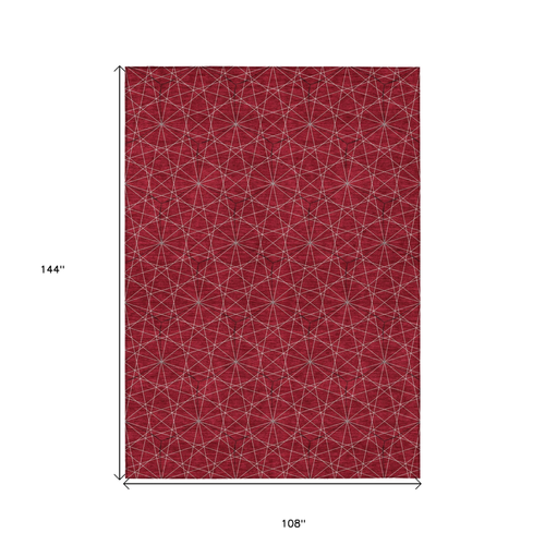 9' X 12' Red Black And Ivory Geometric Washable Indoor Outdoor Area Rug