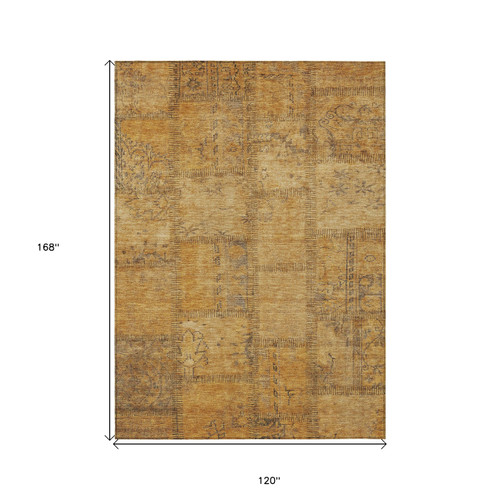 10' X 14' Peach Gray And Charcoal Patchwork Washable Indoor Outdoor Area Rug