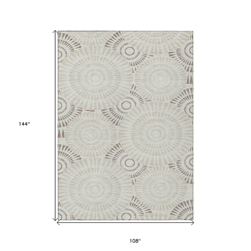 9' X 12' Taupe And Brown Geometric Washable Indoor Outdoor Area Rug