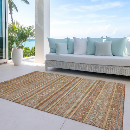 10' X 14' Terra Cotta Copper And Gray Southwestern Washable Indoor Outdoor Area Rug